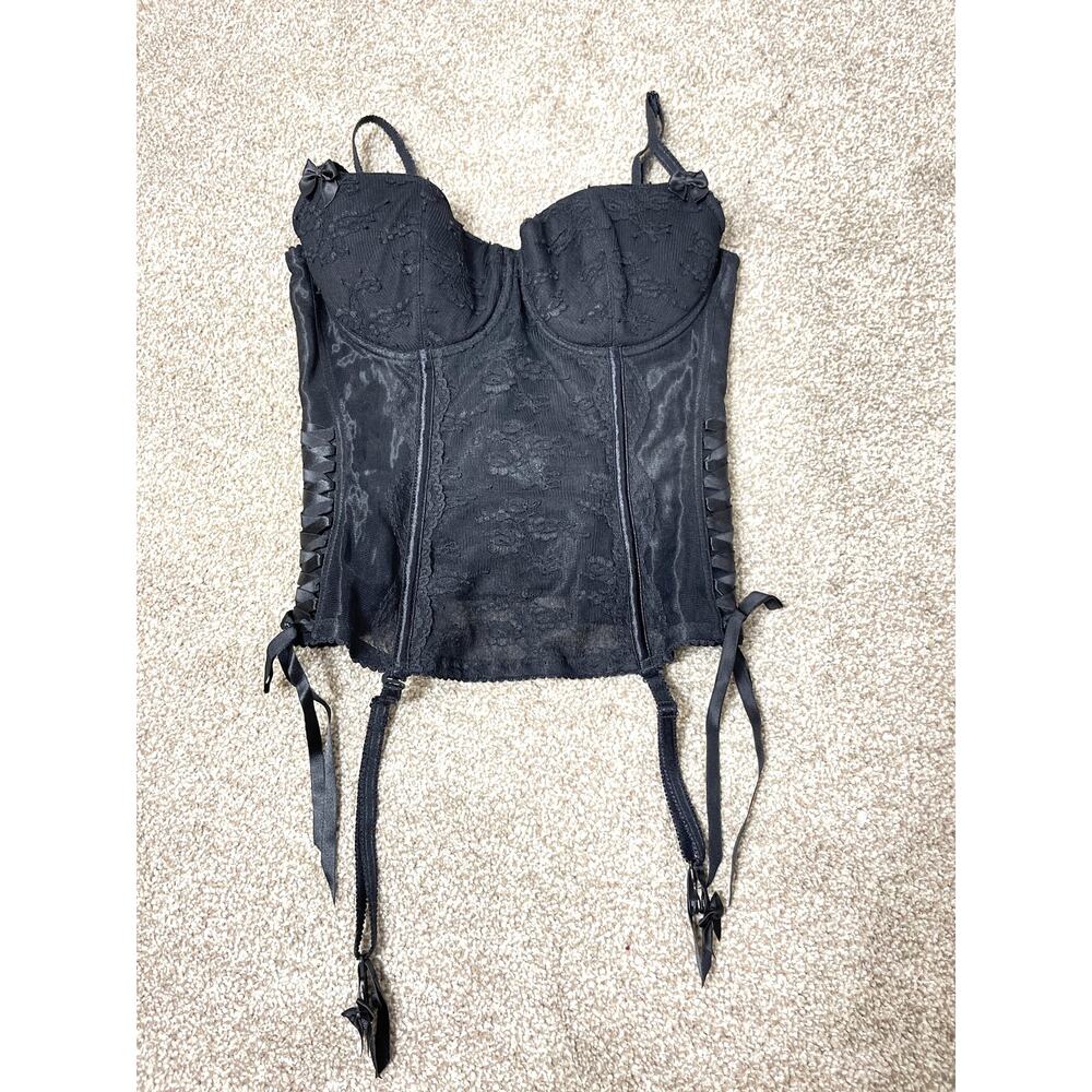 H&M Whimsygoth Lace Sheer Gothic Romantic Wizard Boho Alluring Corset Black 34B